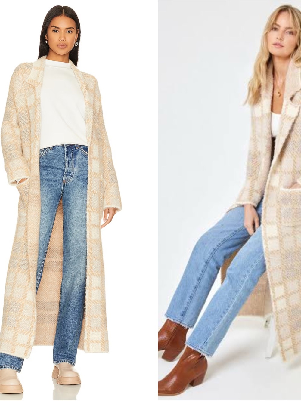 NEW L *SPACE Sz XS/S Hygge Coat in Sweater Weather Plaid Tan Duster